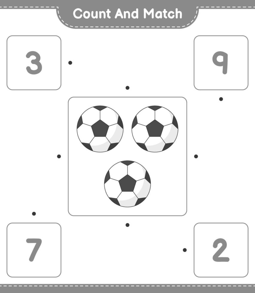 Count and match, count the number of Soccer Ball and match with the right numbers. Educational children game, printable worksheet, vector illustration