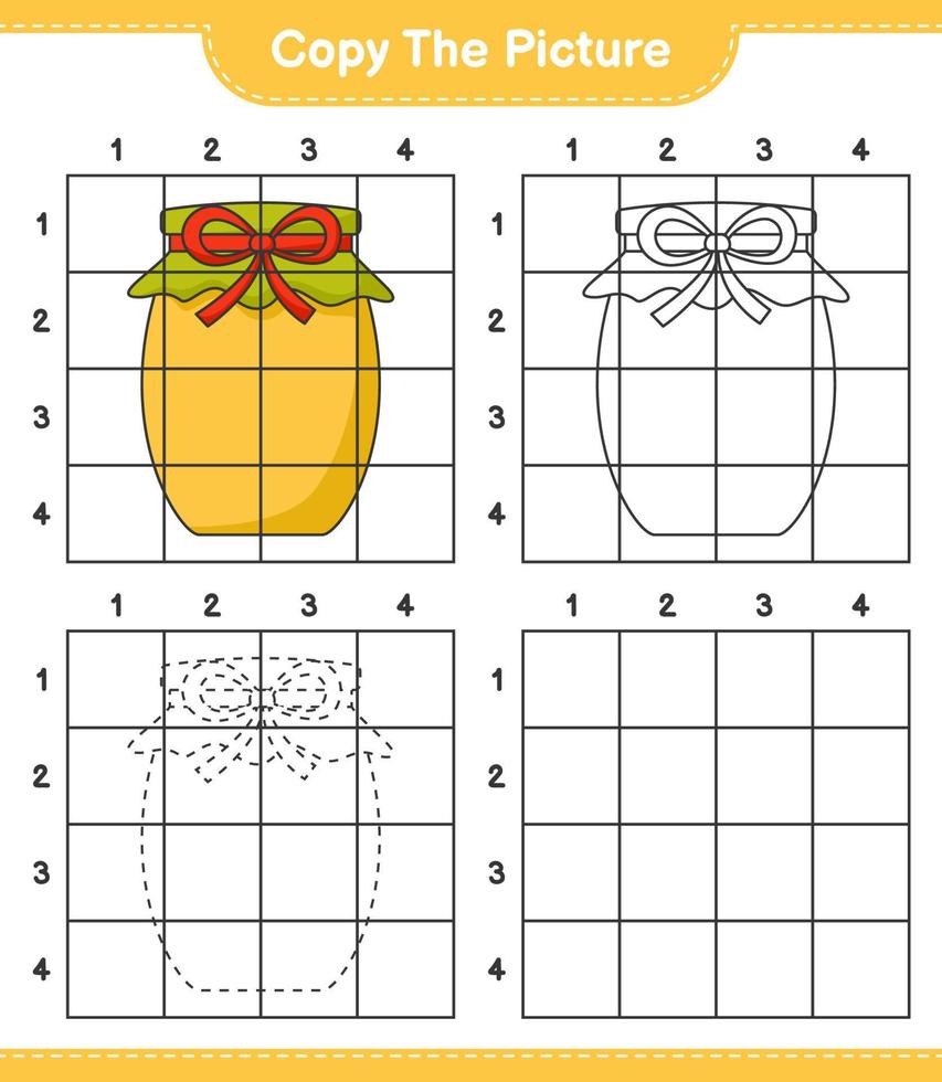 Copy the picture, copy the picture of Jam using grid lines. Educational children game, printable worksheet, vector illustration
