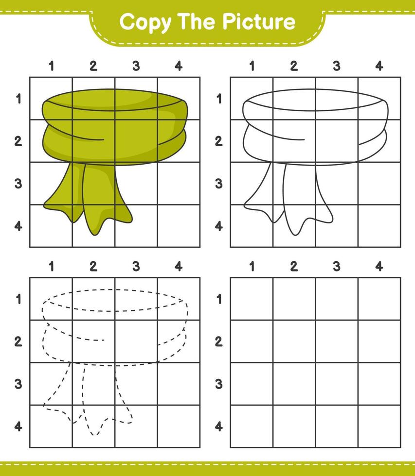 Copy the picture, copy the picture of Scarf using grid lines. Educational children game, printable worksheet, vector illustration