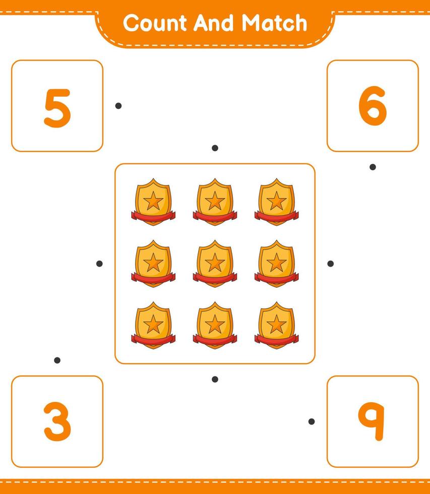 Count and match, count the number of Trophy and match with the right numbers. Educational children game, printable worksheet, vector illustration