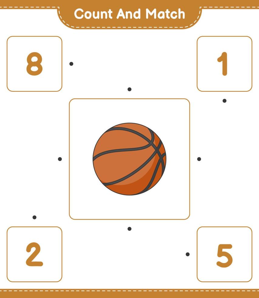 Count and match, count the number of Basketball and match with the right numbers. Educational children game, printable worksheet, vector illustration