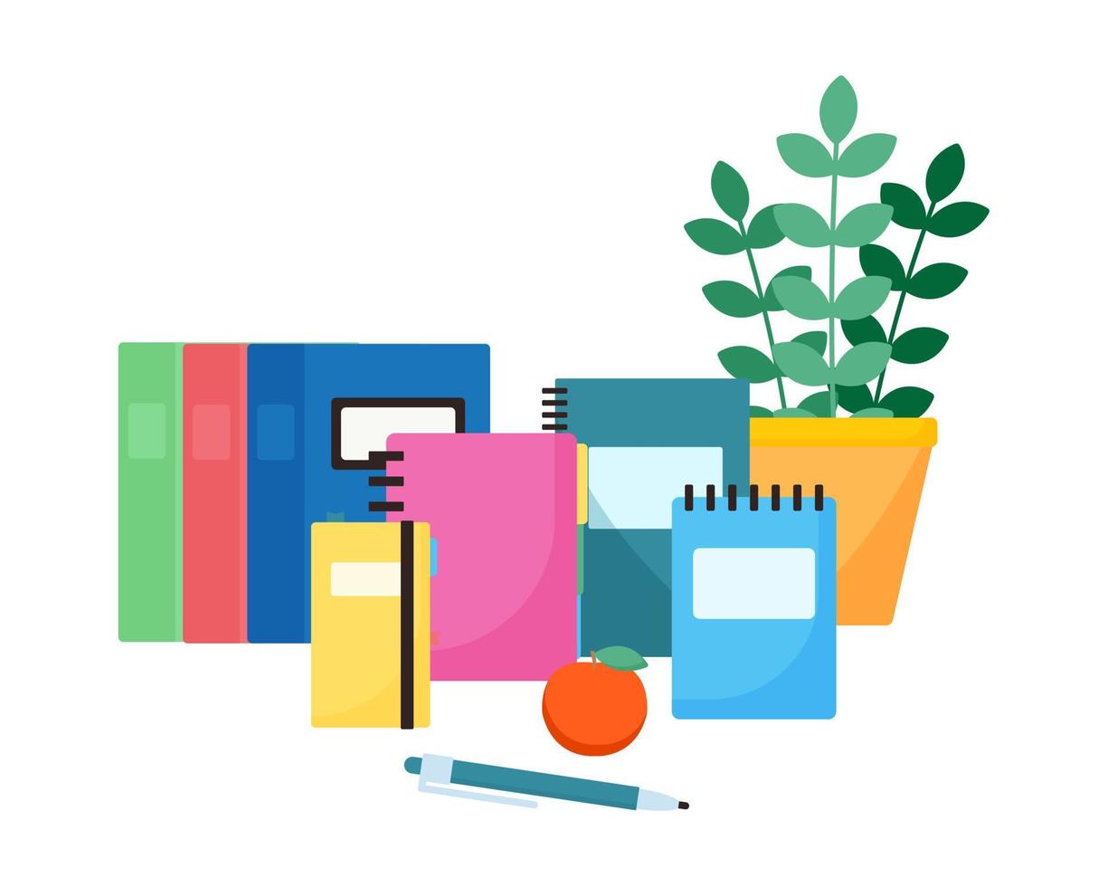 Learning and reading concept. Stationery accessories vector