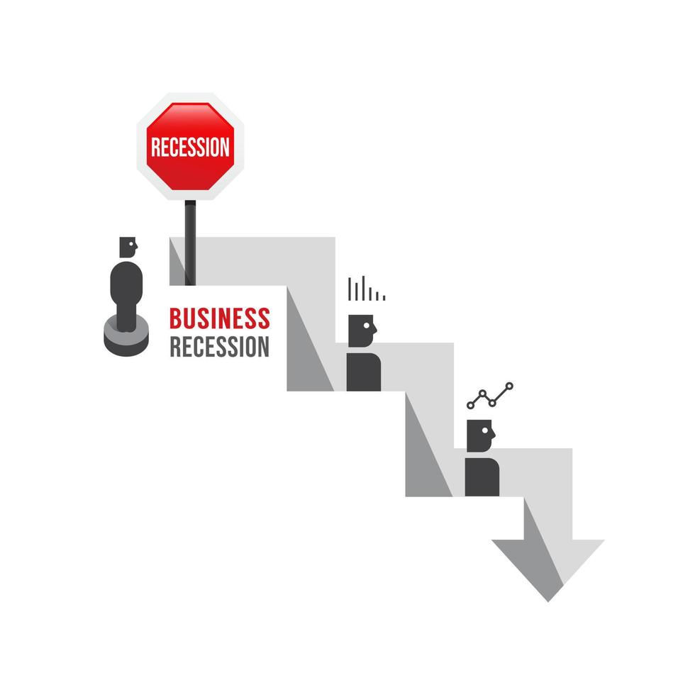 Businessman and warning recession sign. maze Symbol of danger, failure, bankruptcy, business crisis. vector illustration