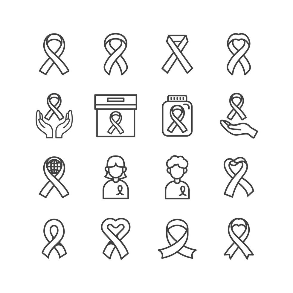 icono del día del cáncer de mama cruzado de cinta rosa vectorial. conjunto de iconos de línea. idea de concepto de lucha contra el cáncer de mujeres. vector