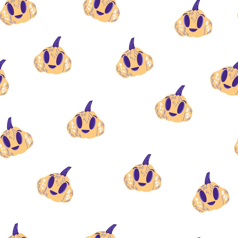 Pumpkin Halloween seamless Pattern. Orange pumpkins with smiles for your design for the holiday. Print for holiday celebration, wallpaper. Happy Halloween Vector cartoon illustration isolated.