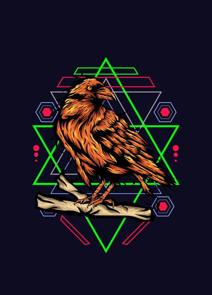 Raven, bird crow, vector illustration with sacred geometry pattern for t shirt design