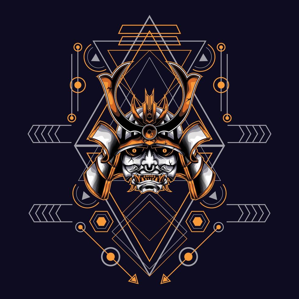 oni samurai head with sacred geometry ornament For Wallpaper, Banner, T-shirt, Poster, Hoodie, Tottebag, Background, Card, Book Illustration, And Web Landing Page vector