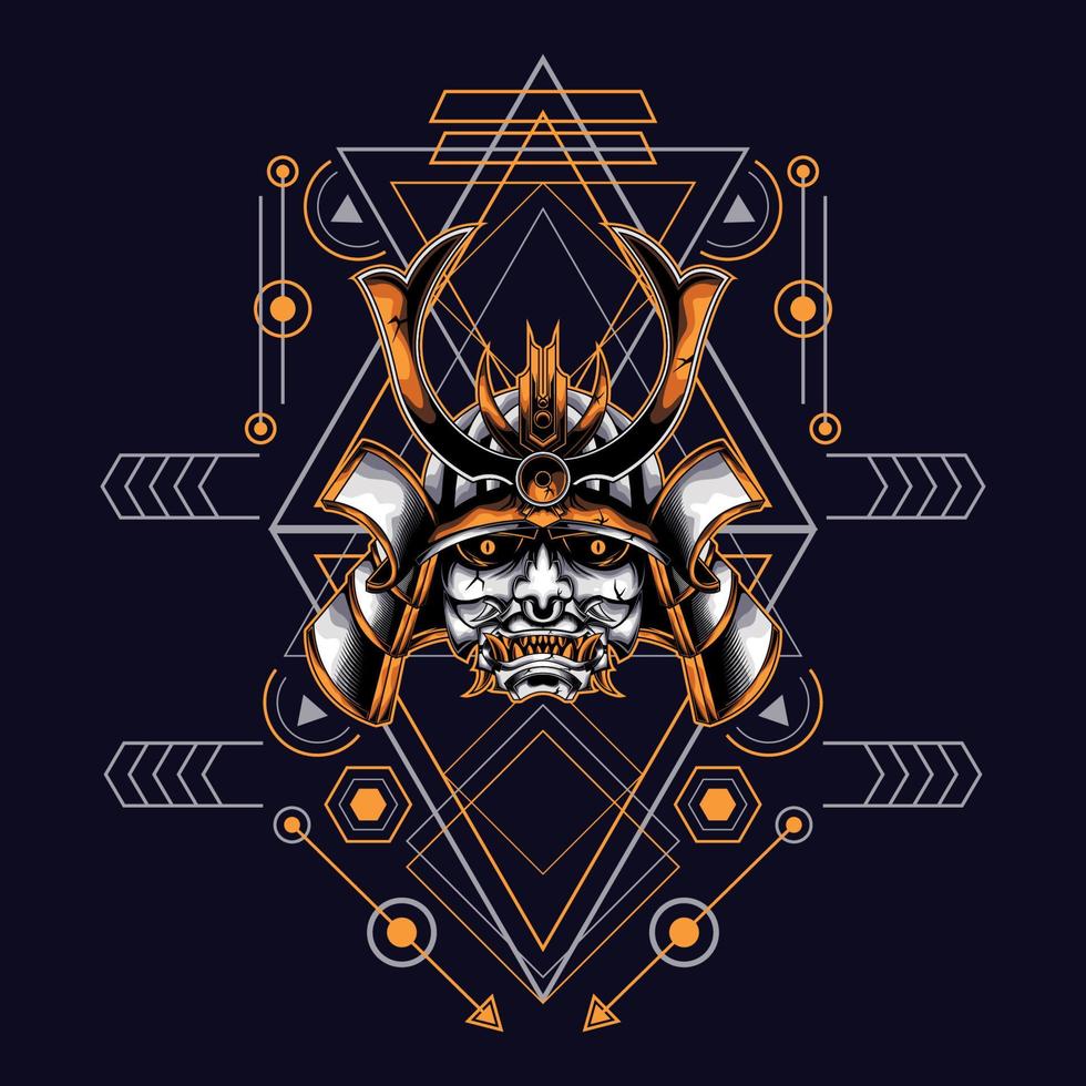 oni samurai head with sacred geometry ornament For Wallpaper, Banner, T-shirt, Poster, Hoodie, Tottebag, Background, Card, Book Illustration, And Web Landing Page vector