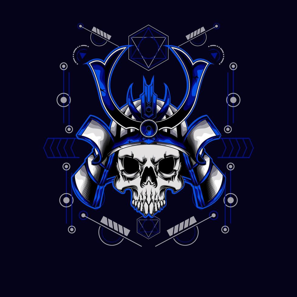 samurai skull helmet with sacred geometry for t-shirt design vector