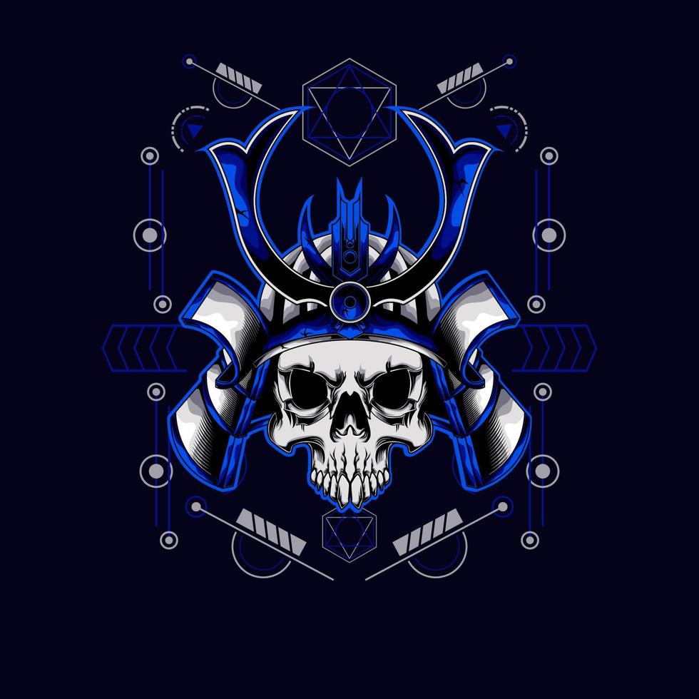 samurai skull helmet with sacred geometry for t-shirt design vector