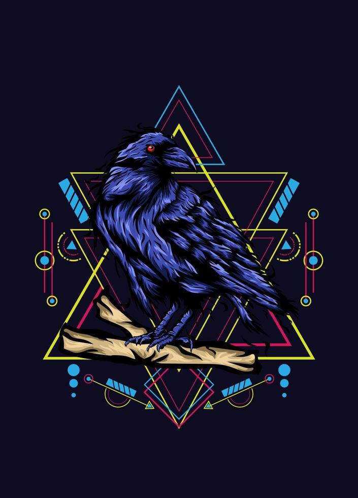 Raven, bird crow, vector illustration with sacred geometry pattern for t shirt design