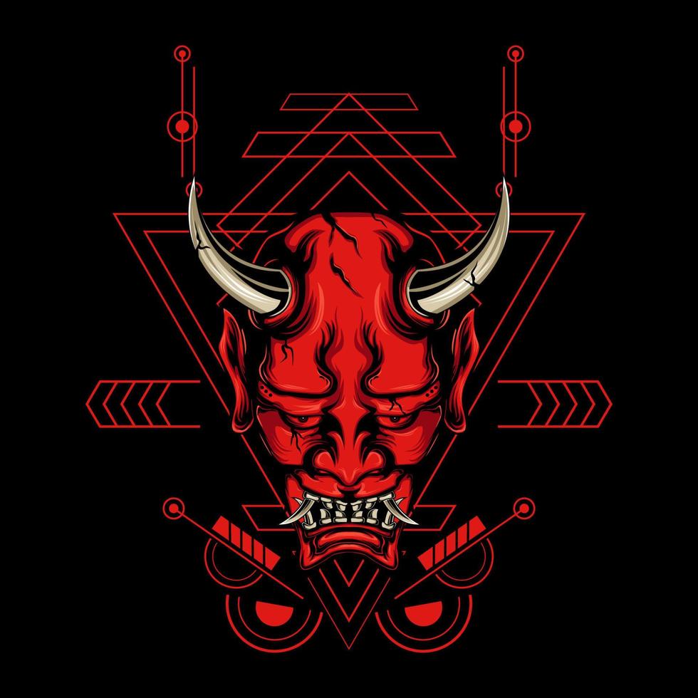 Devil mask with sacred geometry ornament and black background vector