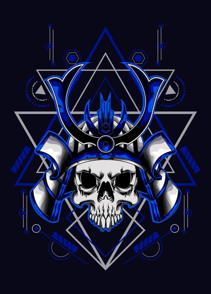 cabeza de calavera samurai con adorno de geometría sagrada. eps10 vector