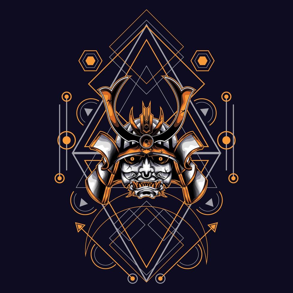oni samurai head with sacred geometry ornament For Wallpaper, Banner, T-shirt, Poster, Hoodie, Tottebag, Background, Card, Book Illustration, And Web Landing Page vector