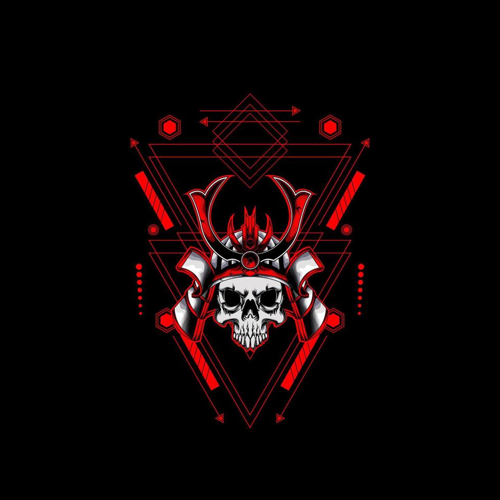 samurai skull head with sacred geometry ornament. eps10 vector
