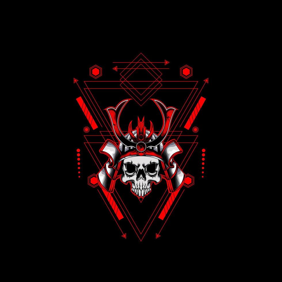 samurai skull head with sacred geometry ornament. eps10 vector