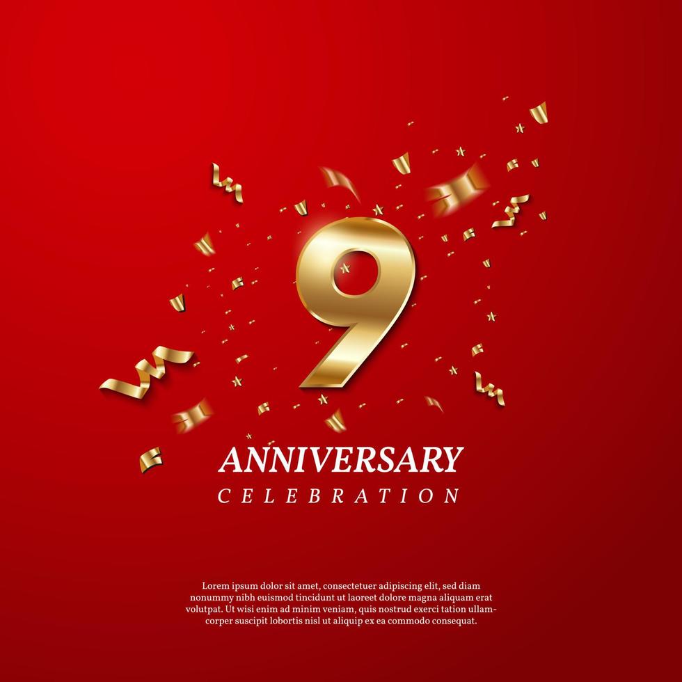 9th Anniversary celebration. Golden number 9 vector