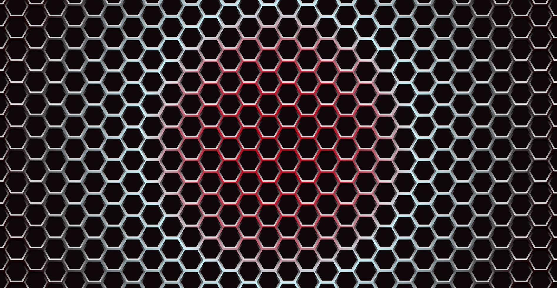 textura de malla hexagonal moderna gris plateado con fondo de color de círculo rojo. eps10 vector