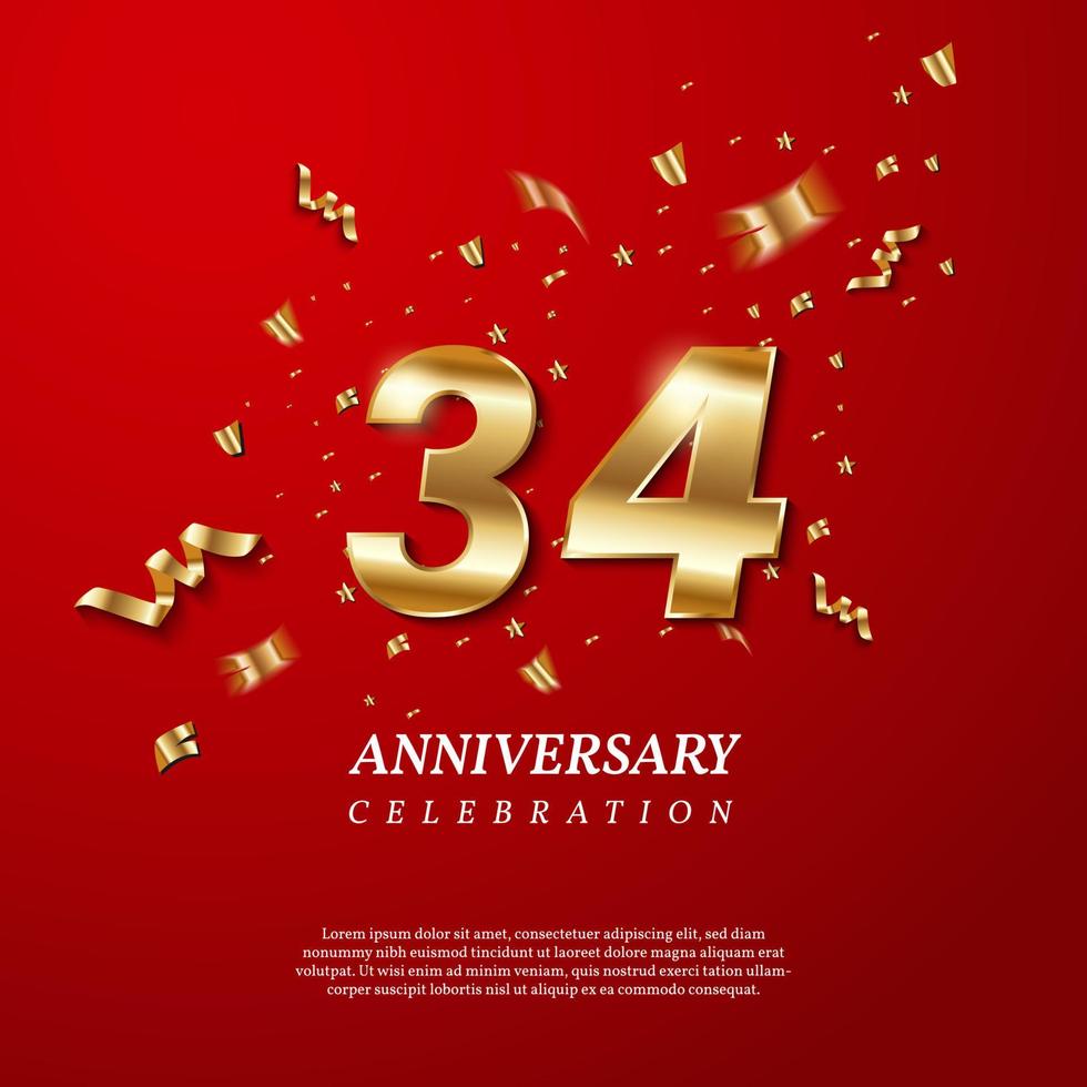 34th Anniversary celebration. Golden number 34 vector