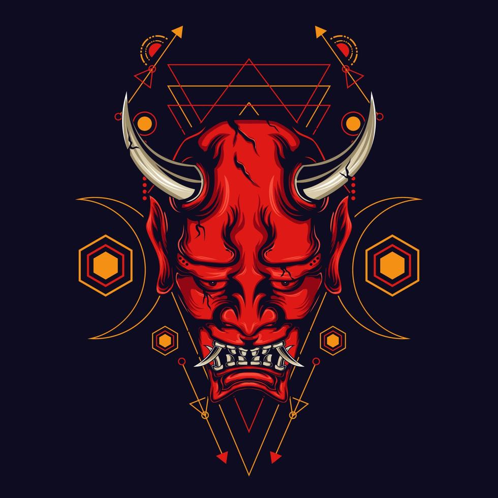 Devil mask with sacred geometry ornament and black background vector