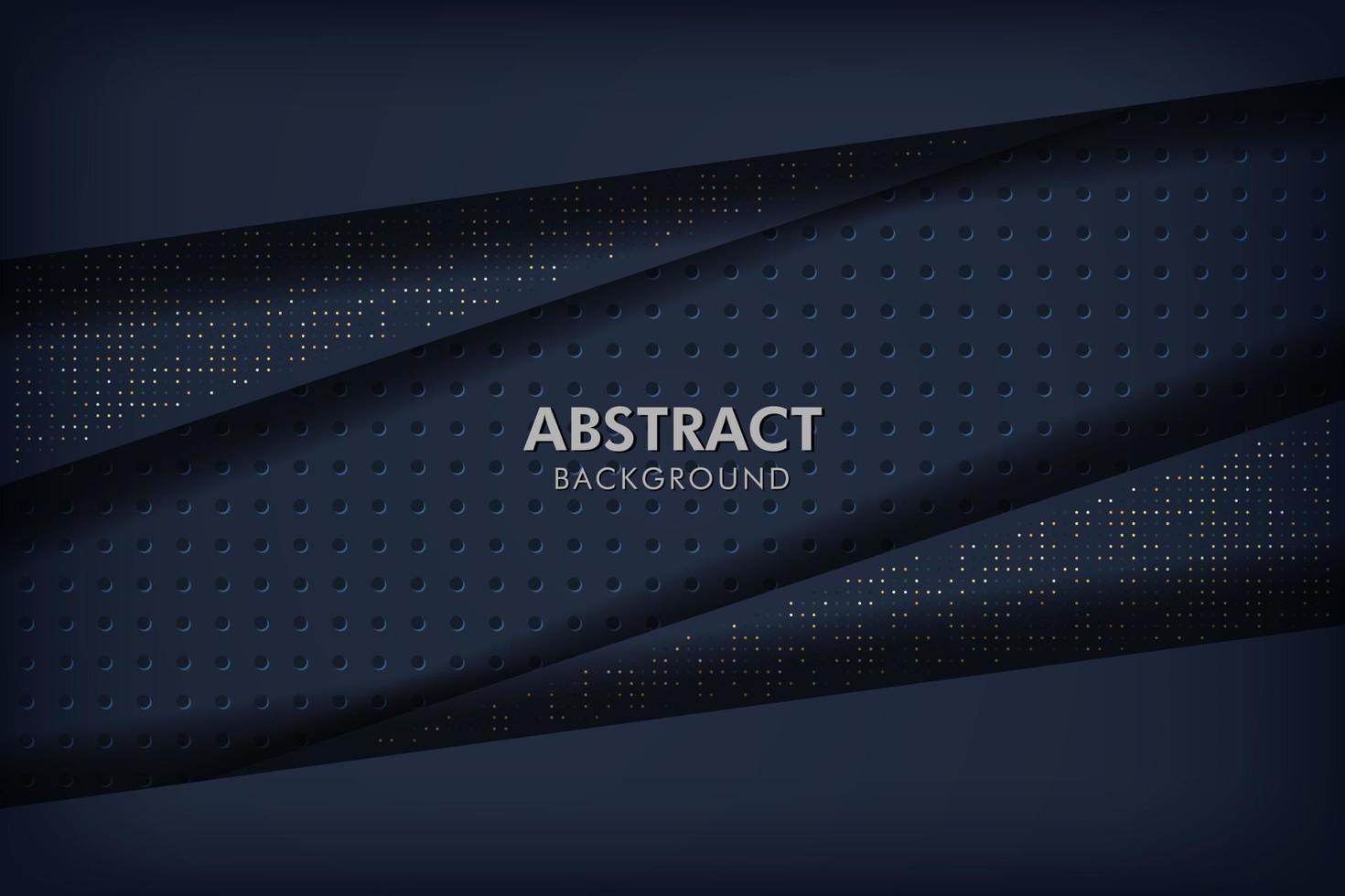 Dark abstract background navy blue with black overlap layers. Circle Texture with white and golden glitters dots element decoration. vector