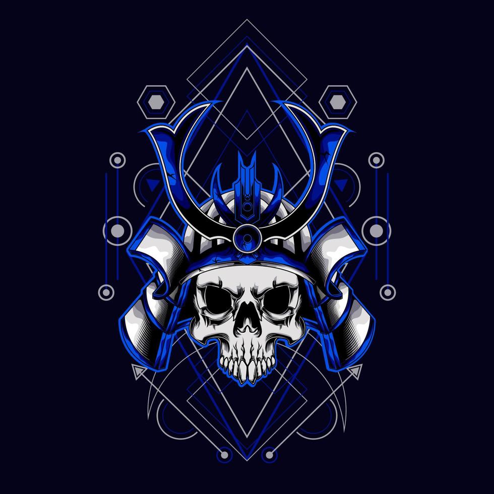 samurai skull helmet with sacred geometry for t-shirt design vector