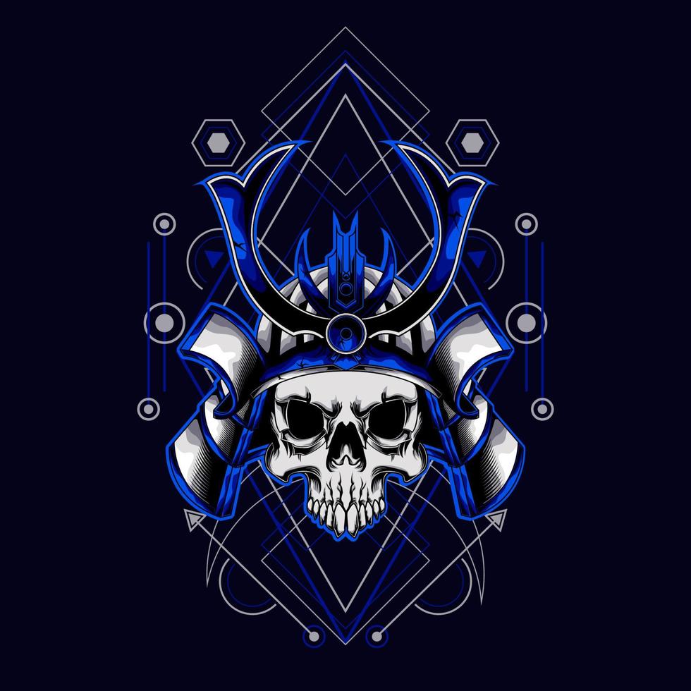 samurai skull helmet with sacred geometry for t-shirt design vector