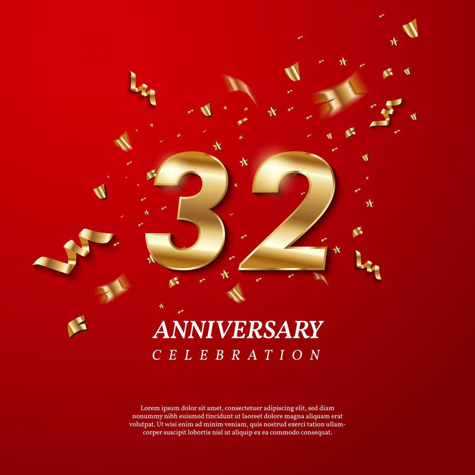 32th Anniversary celebration. Golden number 32 vector
