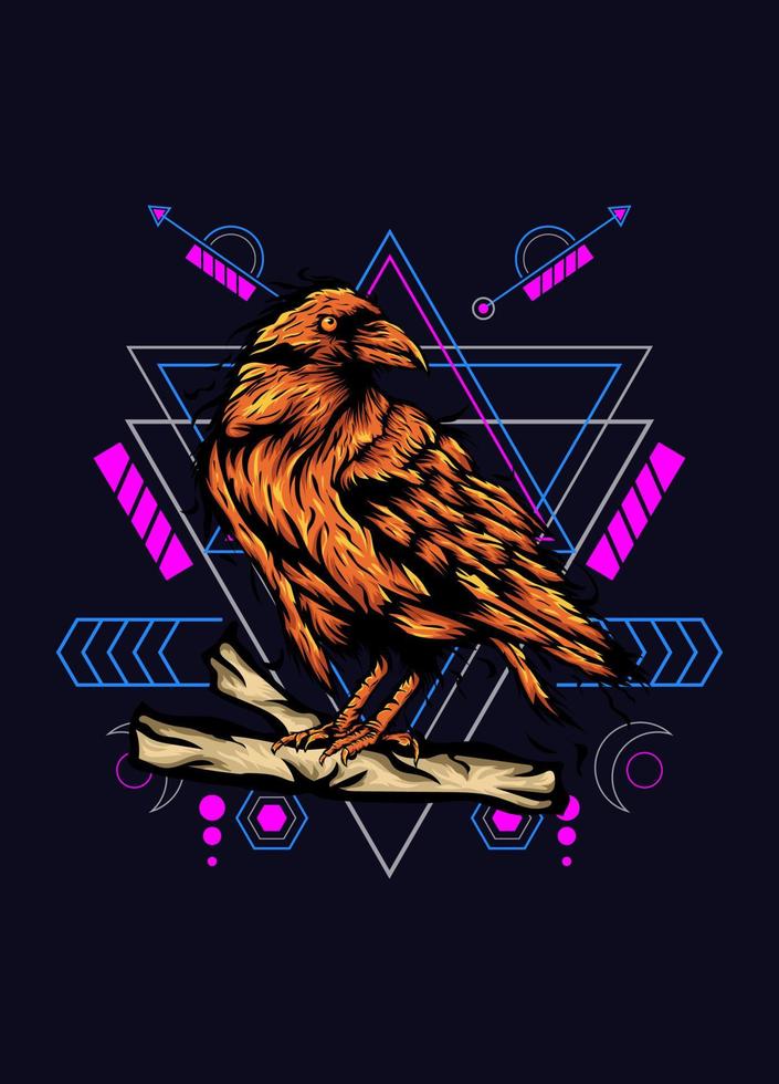 Raven, bird crow, vector illustration with sacred geometry pattern for t shirt design