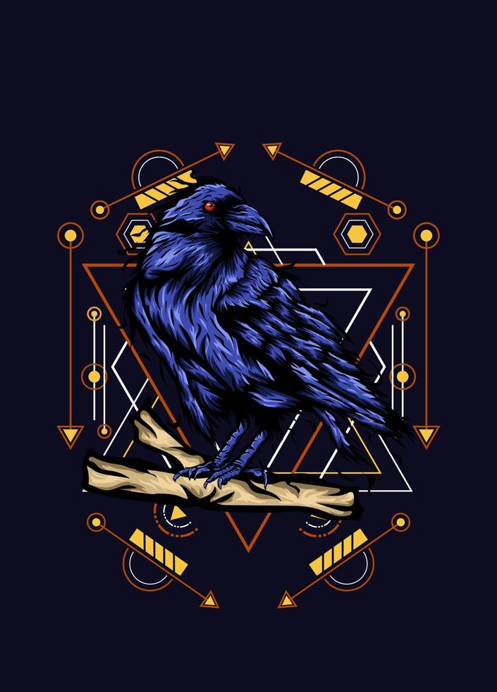 Raven, bird crow, vector illustration with sacred geometry pattern for t shirt design