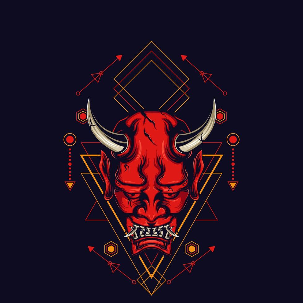 Devil mask with sacred geometry ornament and black background vector