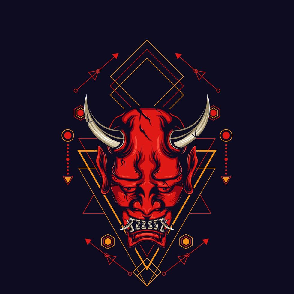 Devil mask with sacred geometry ornament and black background vector