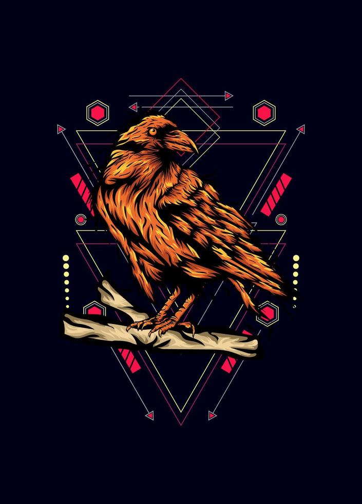 Raven, bird crow, vector illustration with sacred geometry pattern for t shirt design