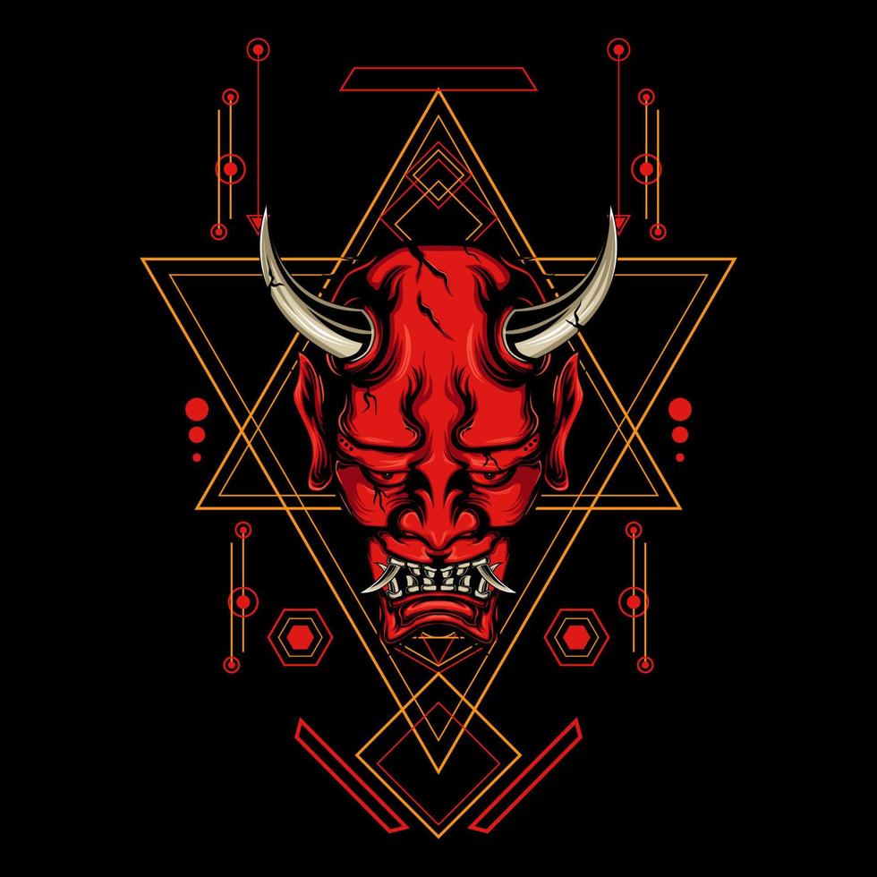 Devil mask with sacred geometry ornament and black background vector