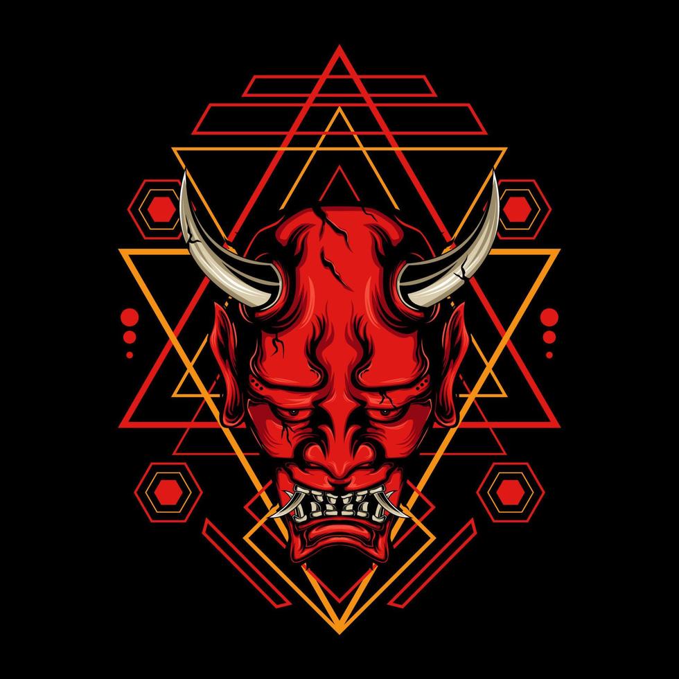 Devil mask with sacred geometry ornament and black background vector