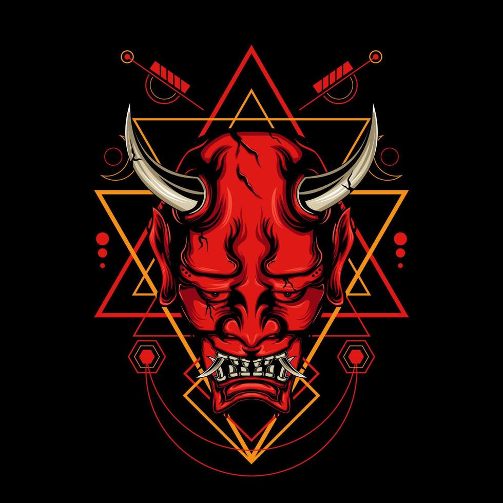 Devil mask with sacred geometry ornament and black background vector