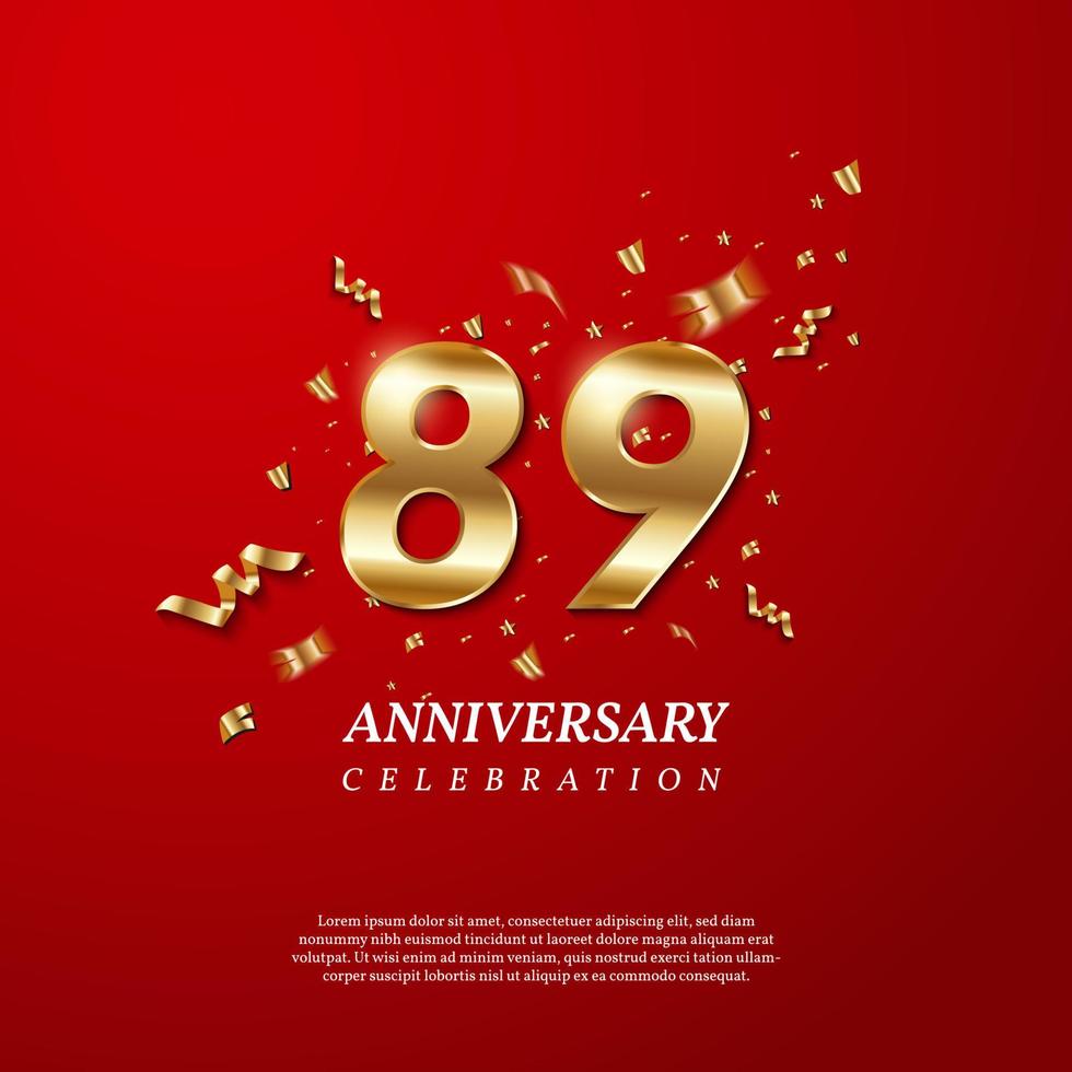 89th Anniversary celebration. Golden number 89 vector