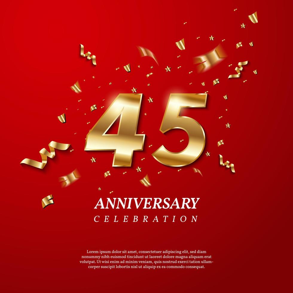 45th Anniversary celebration. Golden number 45 vector