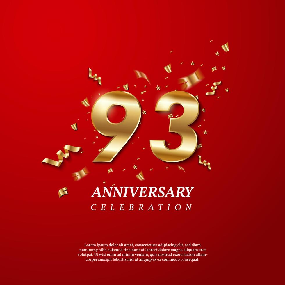 93th Anniversary celebration. Golden number 93 vector