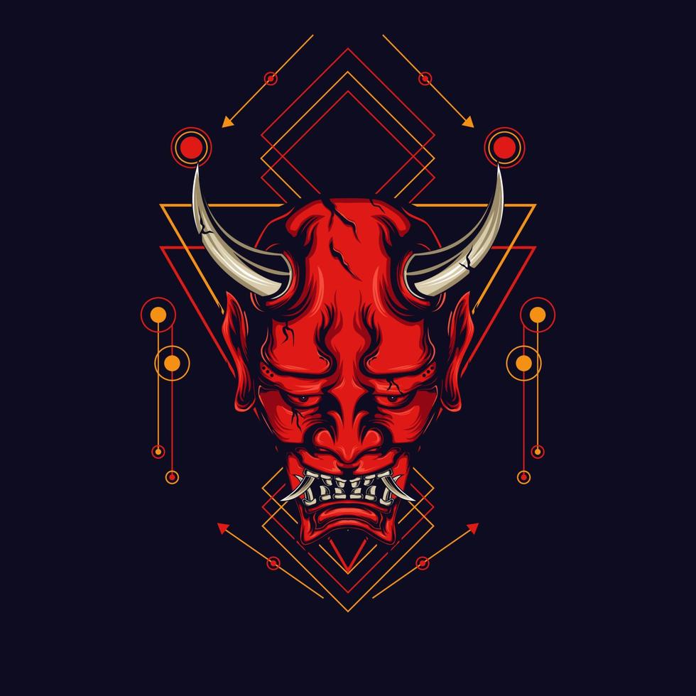 Devil mask with sacred geometry ornament and black background vector