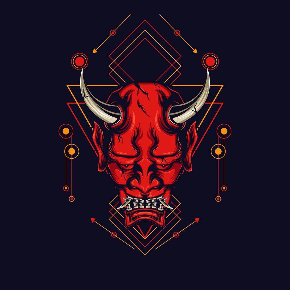 Devil mask with sacred geometry ornament and black background vector