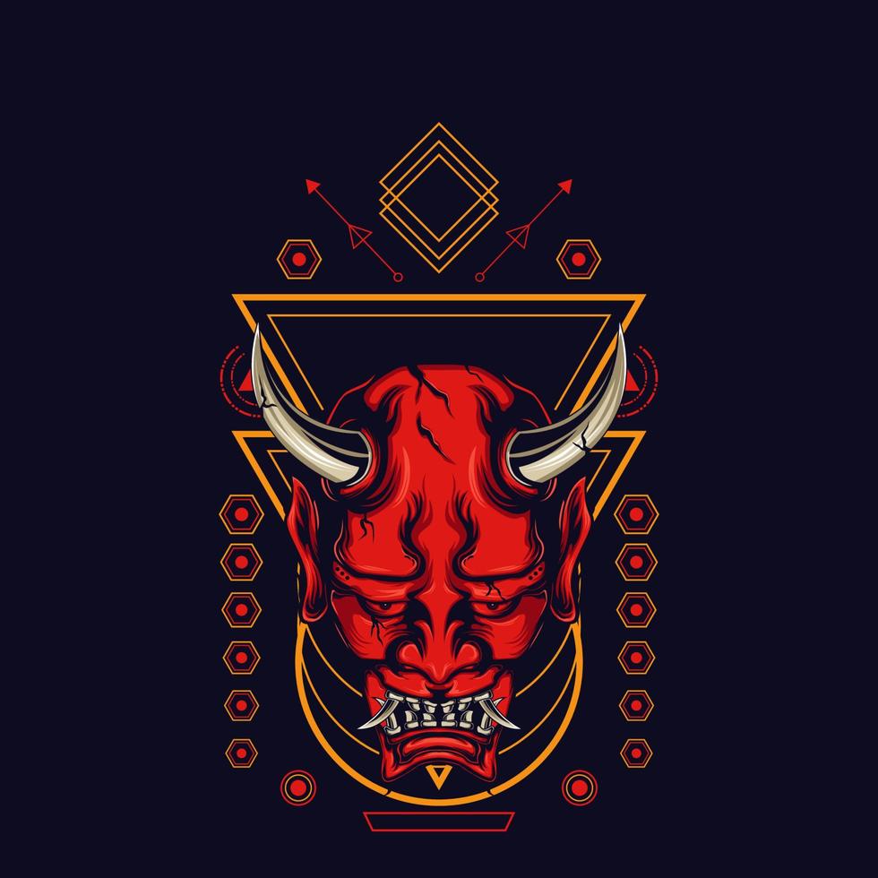 Devil mask with sacred geometry ornament and black background vector