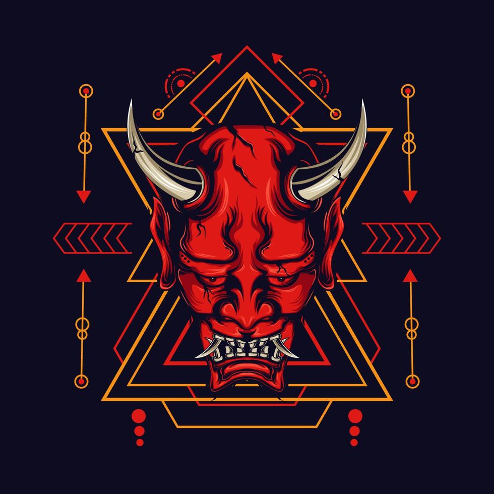 Devil mask with sacred geometry ornament and black background vector