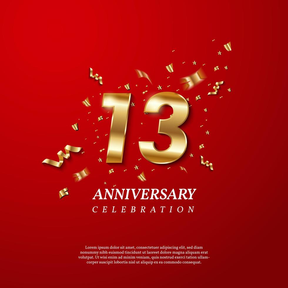 13th Anniversary celebration. Golden number 13 vector