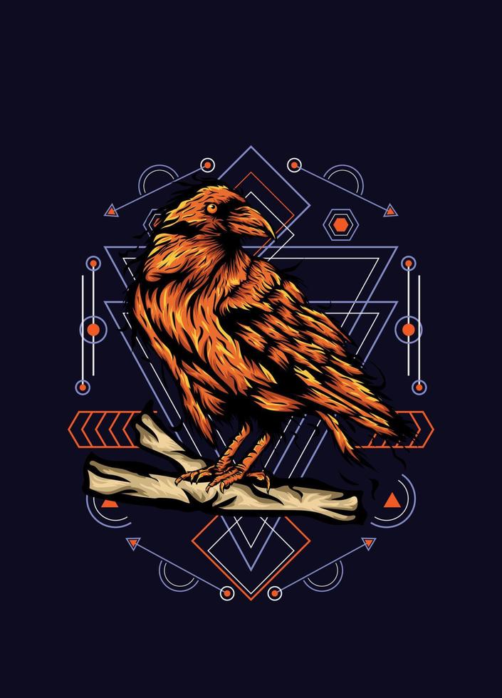 Raven, bird crow, vector illustration with sacred geometry pattern for t shirt design