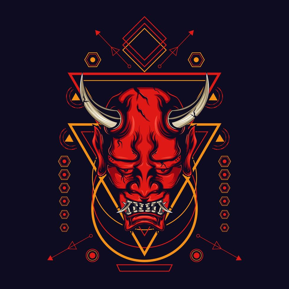 Devil mask with sacred geometry ornament and black background vector