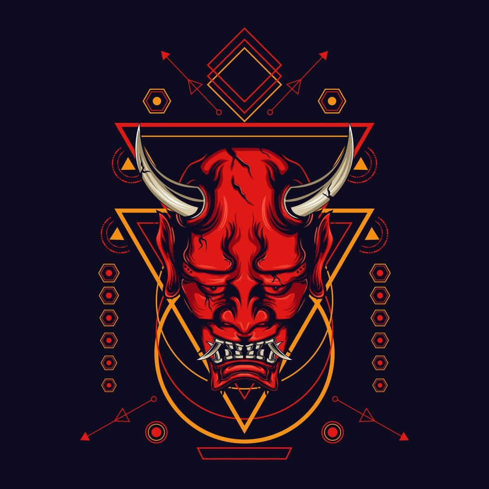 Devil mask with sacred geometry ornament and black background vector