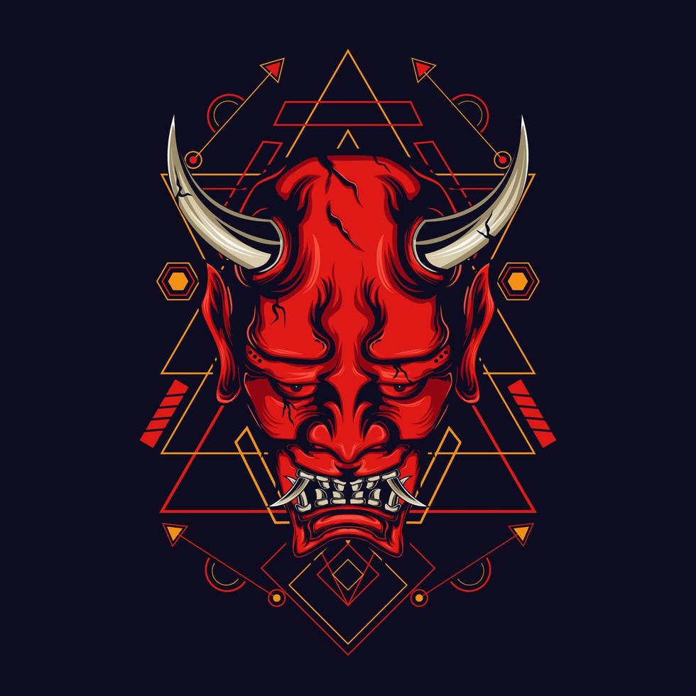 Devil mask with sacred geometry ornament and black background vector