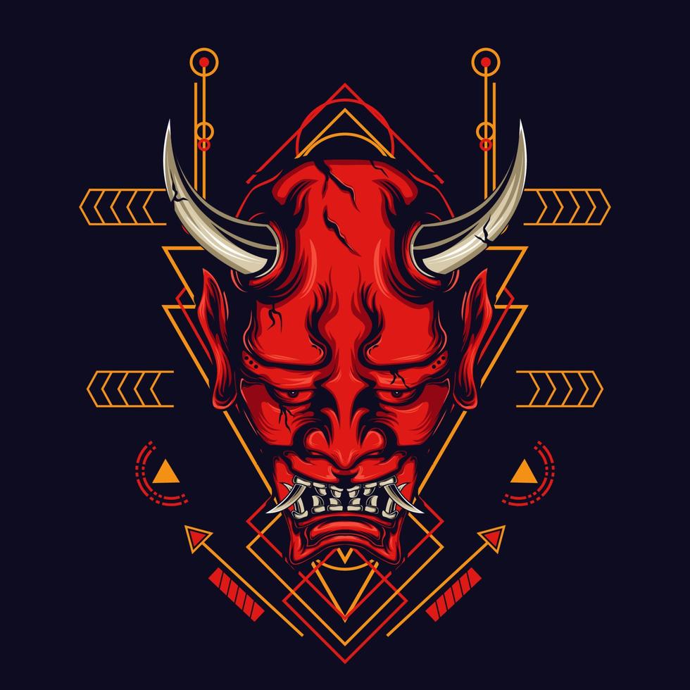 Devil mask with sacred geometry ornament and black background vector