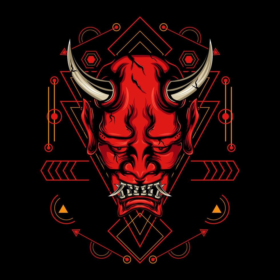 Devil mask with sacred geometry ornament and black background vector